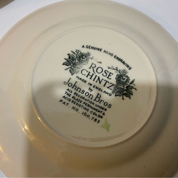 Vtg Johnson Bros England Rose Chintz 3 Scalloped Saucers 6” hand engraving G18 - Picture 7 of 9